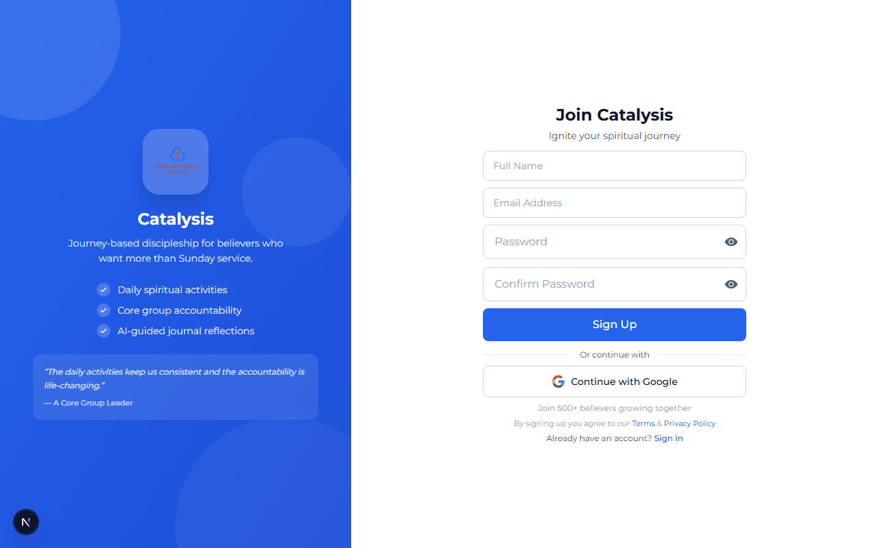 Sign up page